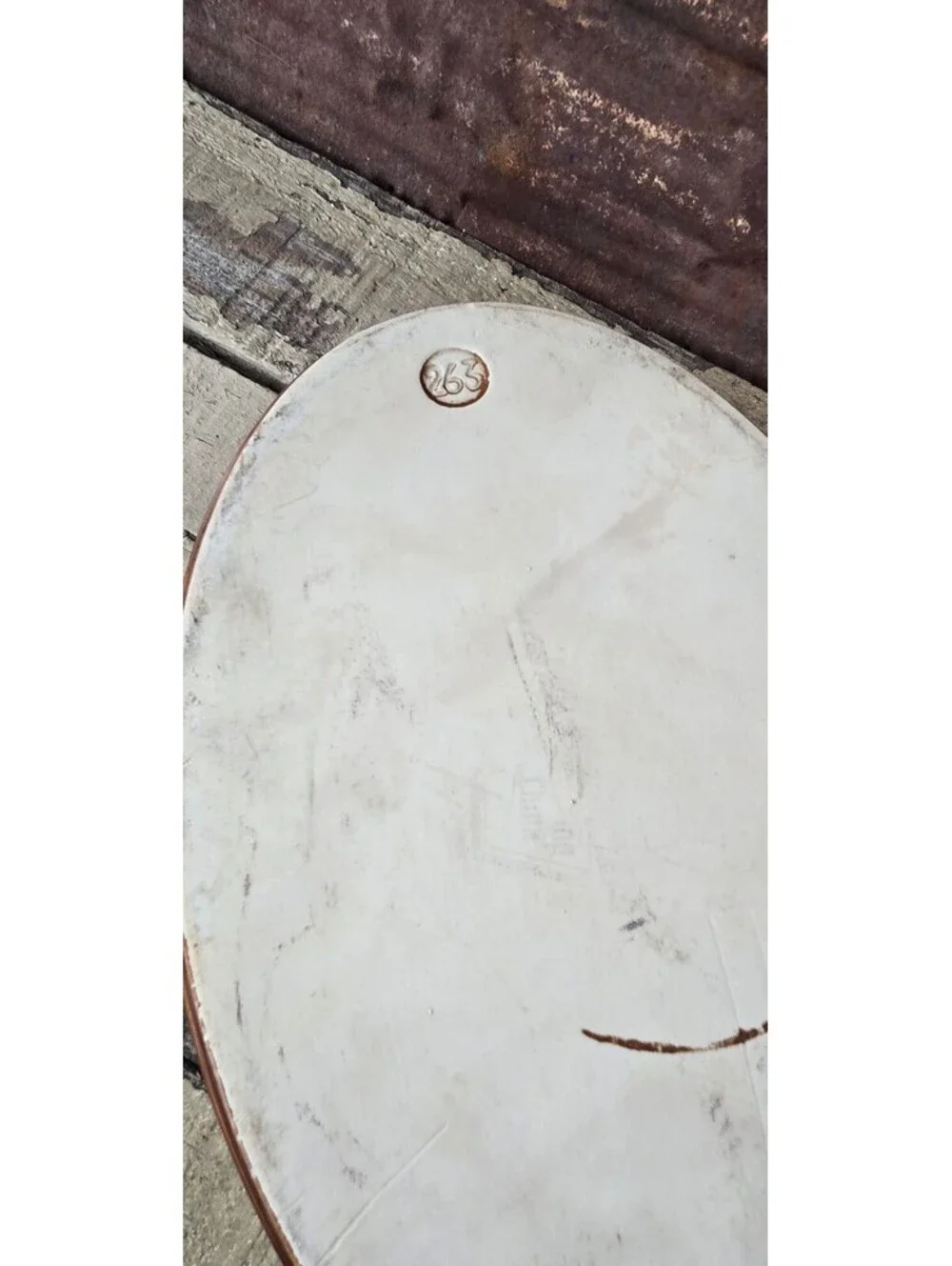 Vintage Ceramic oval baking dish with brown exterior and cream interior